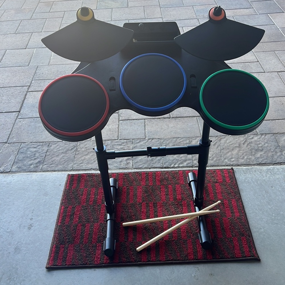 NWOT Nintendo WII “Rock Band Wired” Drum Set as seen, will include guitar, misc.
